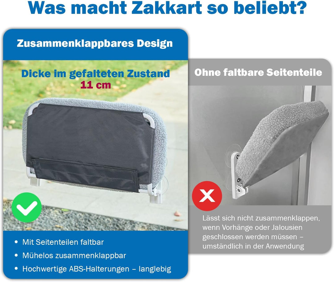 Zakkart Faltbare Katzenhängematte für Fenster - Kabellos, Eingebettetes Maschinenwaschbares Bett, Ro
