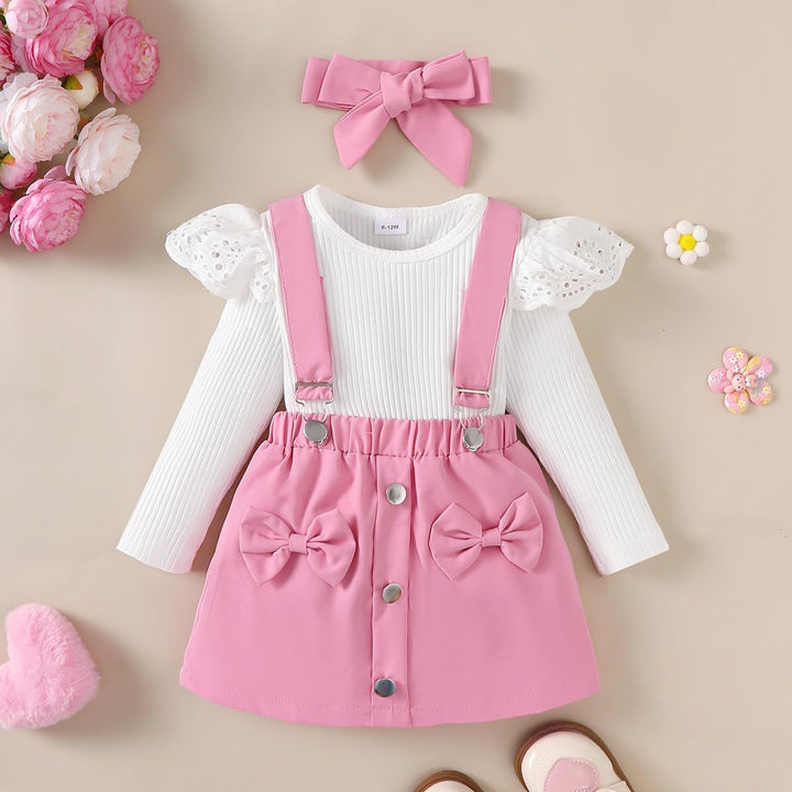 Kleinkind Baby Mädchen Röcke Sets Langarm Rüschen Gerippt Top + Bowknot/Plaid Strapsrock Overall Hos
