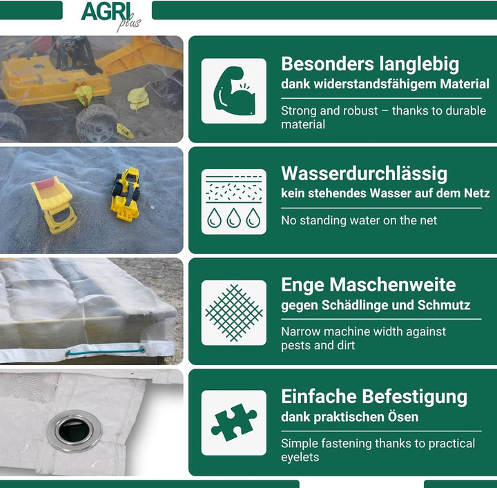AGRI plus Sandkastennetz mit Ösen I 3,5 x 5 m I Verschiedene Masse I Engmaschiges Netz 0,8 x 0,8 mm