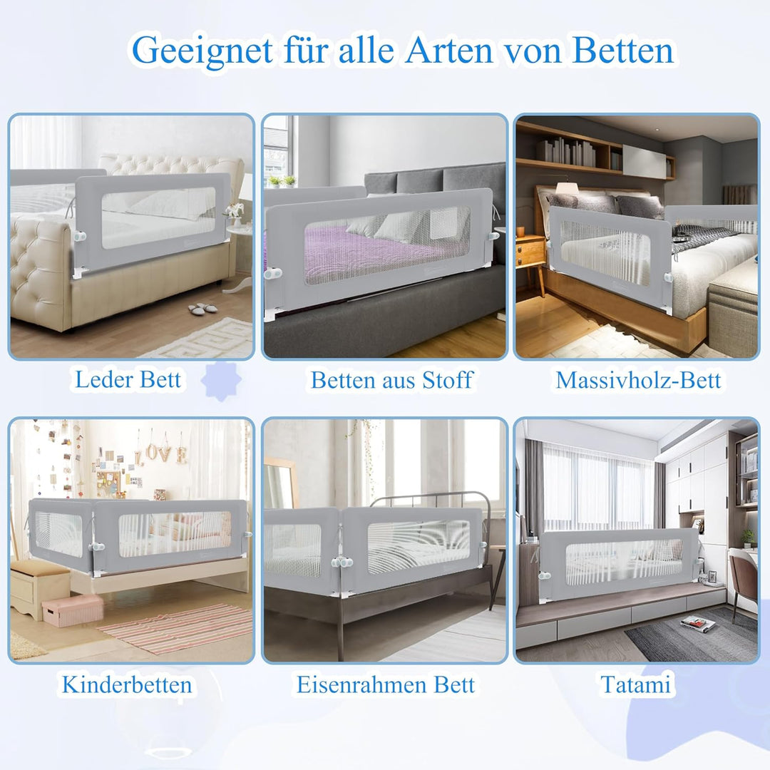 AufuN Bettgitter Bettschuztgitter Portable 200cm, Faltbar Kinderbettgitter für Kinder Babybettgitter
