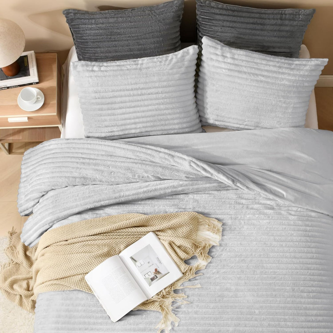 Andency Fleece Queen Tröster-Set, 3-teilig, hellgrau, für Queen-Size-Bett, weich, warm, flauschig, f