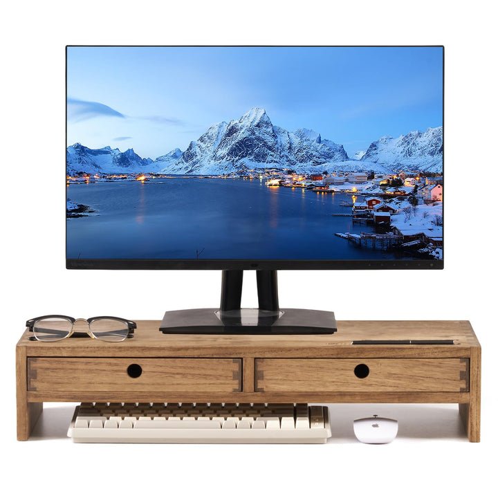 KIRIGEN hölzerner Monitorständer mit 2 Schubladen Computer Desktop Storage Organizer Lautsprecher TV