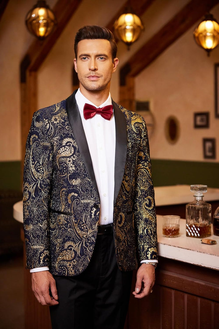 Coofandy Men's Floral Tuxedo Jacket Luxury Embroidered Suit Wedding Blazer Dinner Tuxedo for Party B