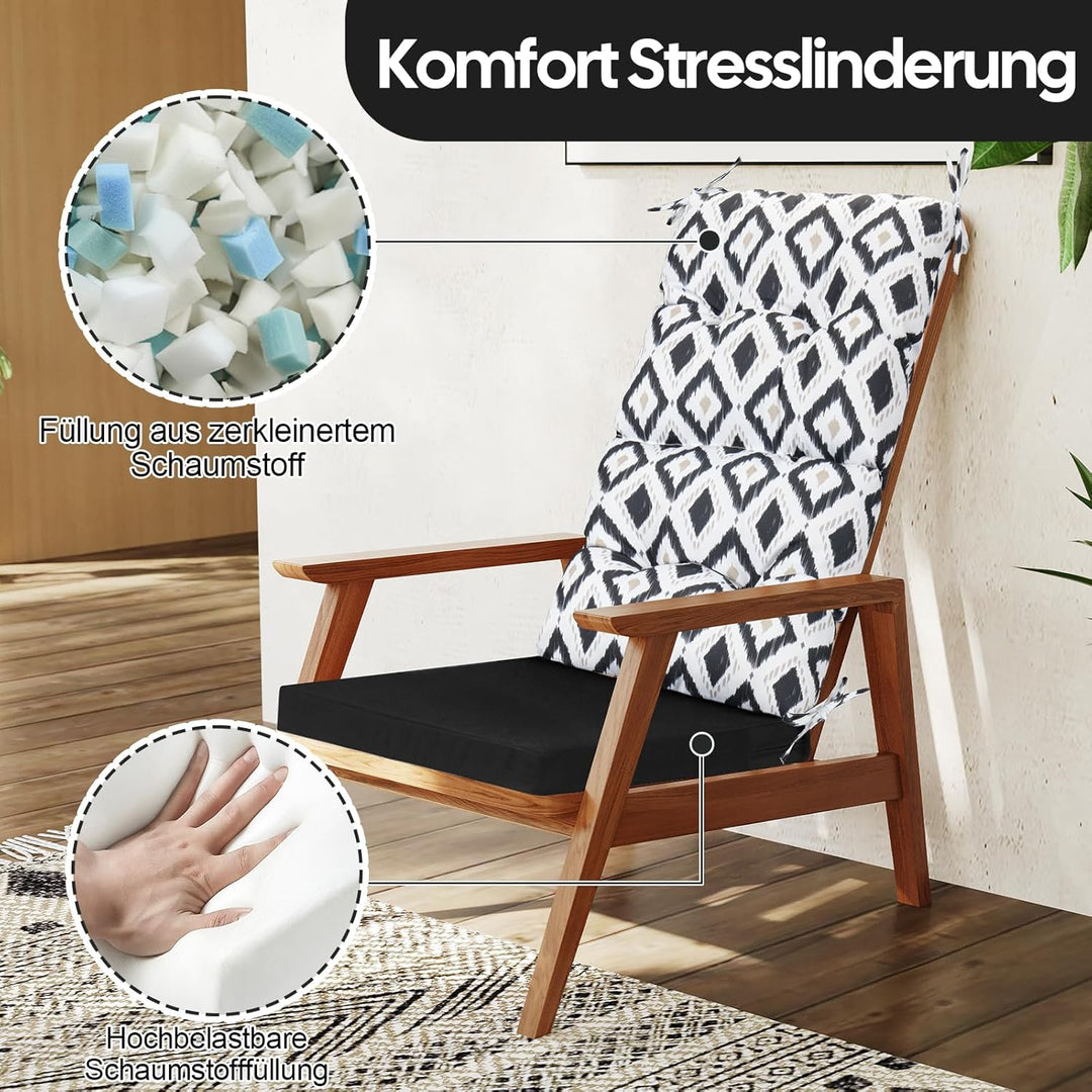 Gartenstuhl-Auflagen Hochlehner Set – Bequeme Outdoor Sitzkissen für Gartenstühle & Klappstühle, Wei