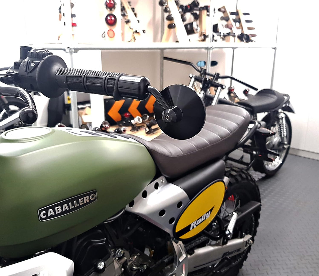Motorrad Lenker Endspiegel, seitliche Rückansicht, SCHWARZ mit konvexem Glas für 22mm Lenker