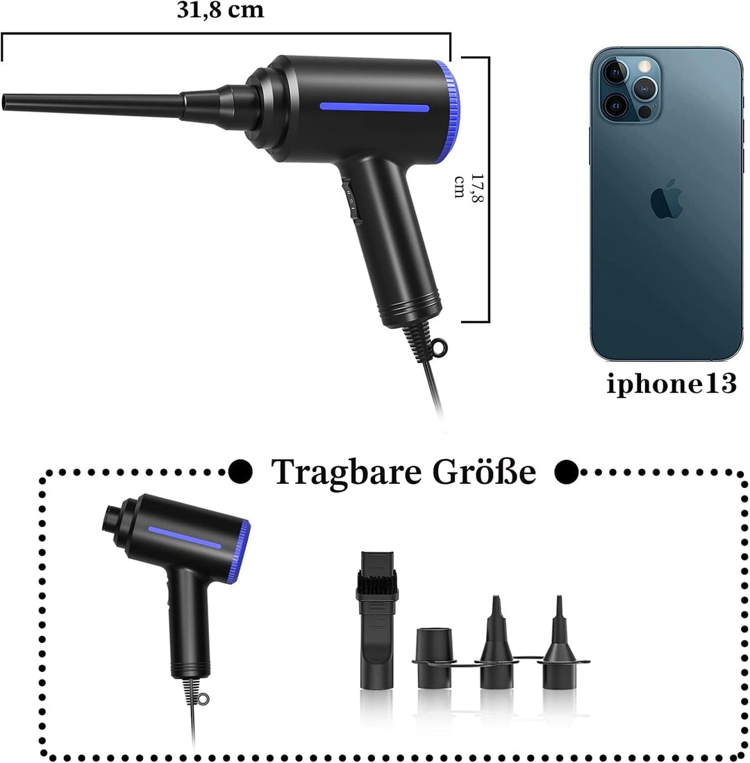 ATEngeus Elektrische Staubgebläse, 500W Druckluft, 2-Gang Air Duster, Druckluftspray PC Reinigungsse