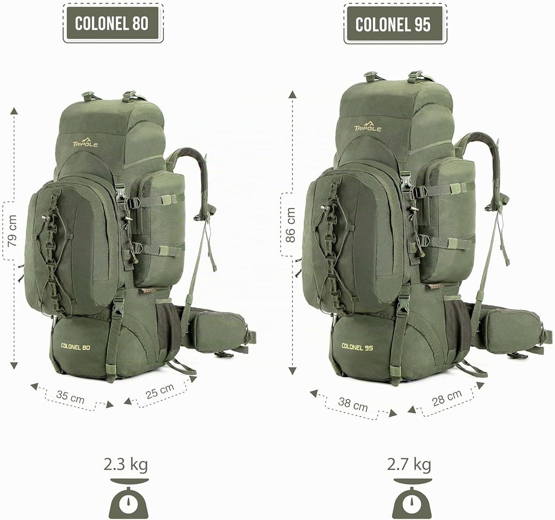 Tripole Rucksack Der Colonel-Serie Mit Innenrahmen - Mit Abnehmbarem Tagesrucksack Und Regenhülle 95