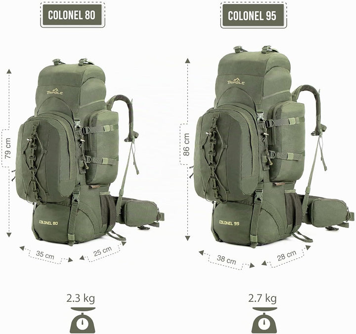 Tripole Rucksack Der Colonel-Serie Mit Innenrahmen - Mit Abnehmbarem Tagesrucksack Und Regenhülle 95