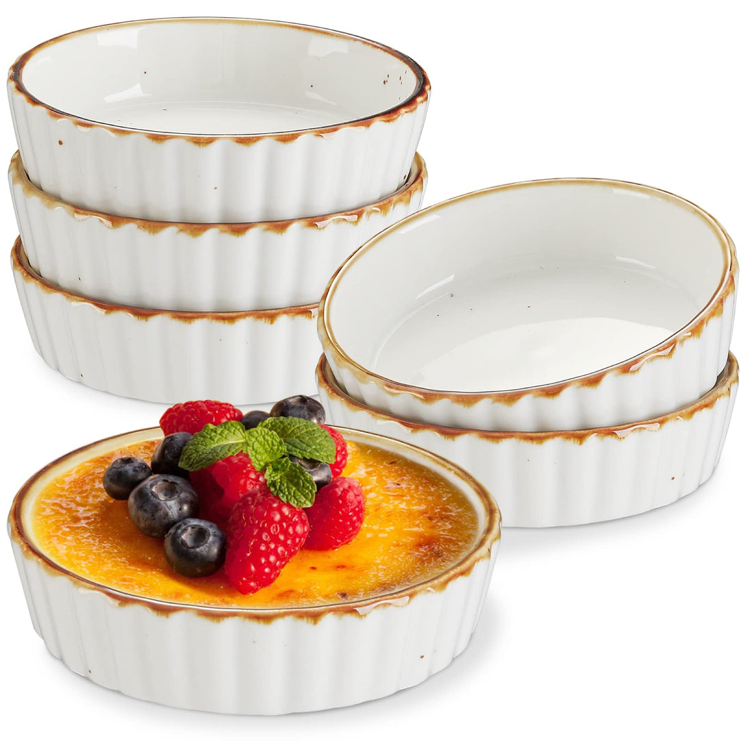 ONEMORE 6x Creme Brulee Schälchen, 177 ml Soufflé Förmchen aus Keramik, 11.4 cm Souffleeförmchen Bac