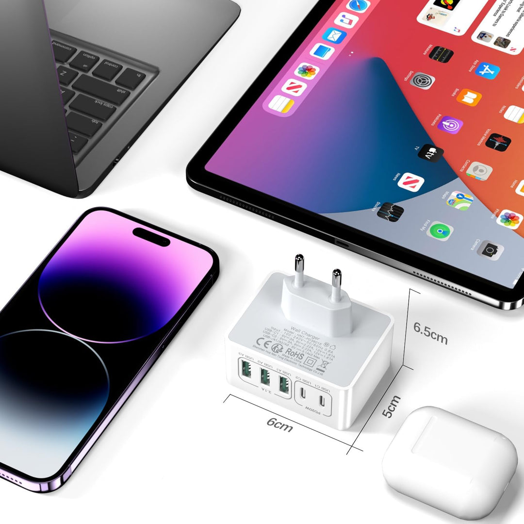 USB Ladegerät Mehrfach ladestation(2er Pack), USB stecker 50W 5 Ports Schnellladegerät PD 3.0 Power