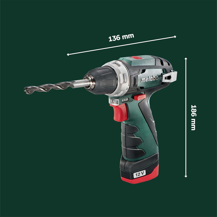 Metabo Akku-Bohrschrauber PowerMaxx BS Basic Set – 600080880 – 12 V – Mobile Werkstatt mit kompaktem