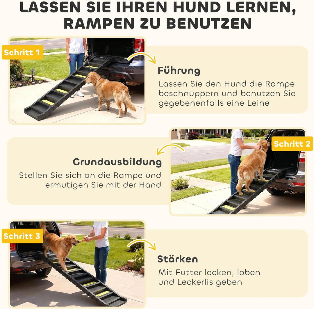 PawHut Hunderampe klappbar Hundetreppe Auto & SUV rutschfest Einstiegshilfe für Kofferraum, 154x40cm