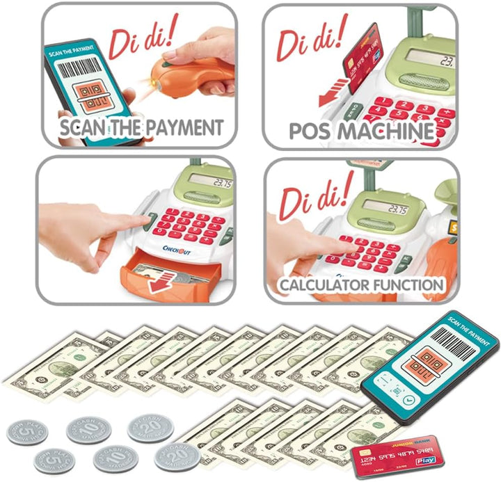 Kasse Spielzeug mit funktionsfähigem Taschenrechner Kassierer Scanner Spielzeug Supermarkt mit simul