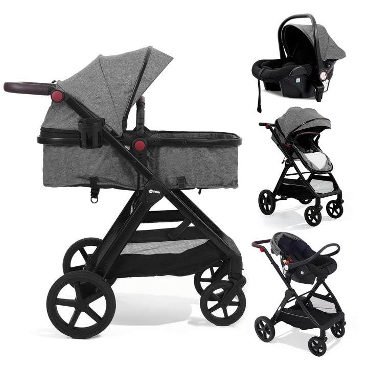 Sekey Kombi Kinderwagen Baby 3 in 1 Komplettset mit Regenschutz und Moskitonetz, Kinderwagen mit Lie