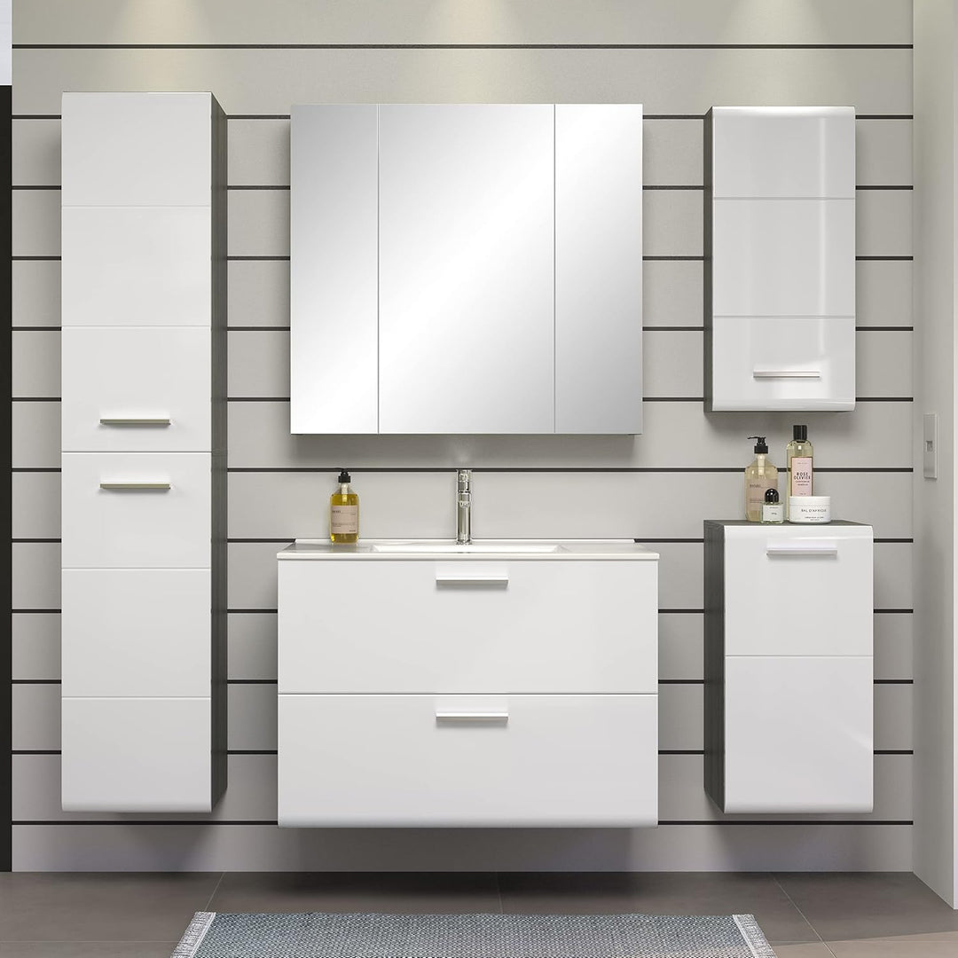 trendteam smart living - Riva - Kommode - Weiss Hochglanz/Grau - Hängeunterschrank mit abgerundeter