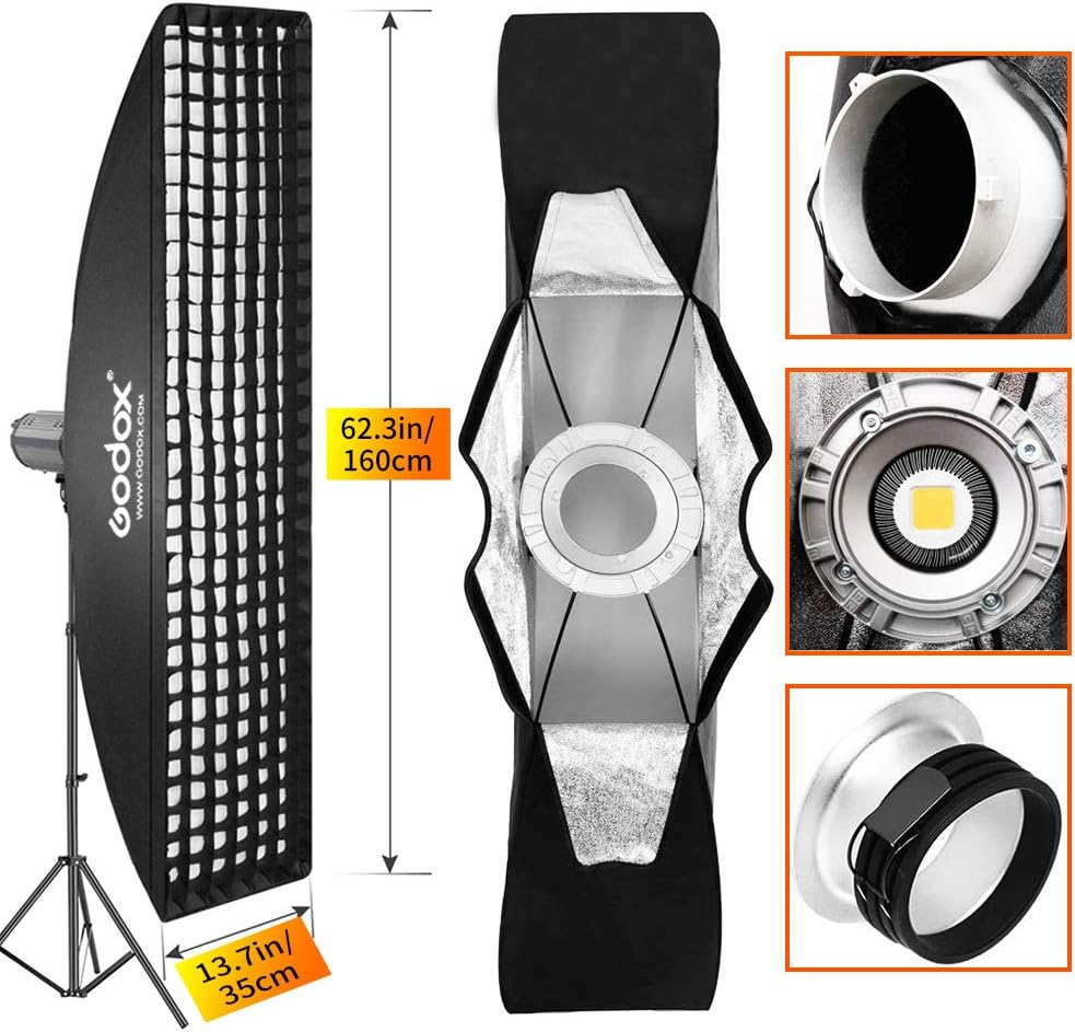 GODOX Softbox 35cm X 160cm Rechteckige Softbox mit Gitter Studioleuchte Bowens Softboxen Fotografie