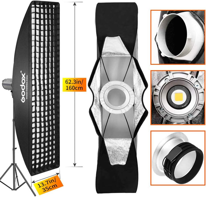 GODOX Softbox 35cm X 160cm Rechteckige Softbox mit Gitter Studioleuchte Bowens Softboxen Fotografie