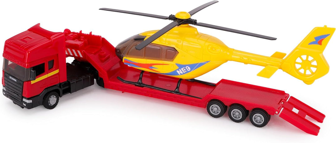 Toyland® Scania Pritschenschlepper mit Hubschrauber - Massstab 1:48 - Freilauf - Transportspielzeugs