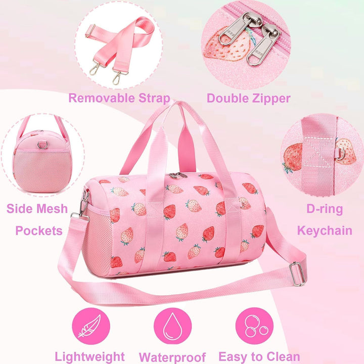 Sporttasche Kinder Mädchen Tanztasche Ballett Tasche Erdbeere Glitzer Schwimmtasche Mädchen mit Nass