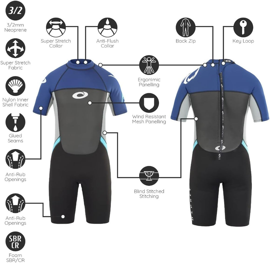 Osprey Herren Origin Shorty 3/2 mm Neoprenanzug Sommer, Herren, Origin Shorty 3/2 mm XXXL blau / wei