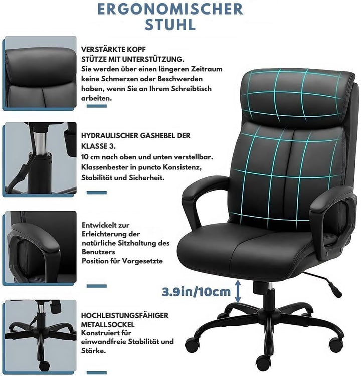 Ergonomischer Bürostuhl - Höhenverstellbar, Komfortabel mit Wippfunktion und Netzrücken. Robustes Me