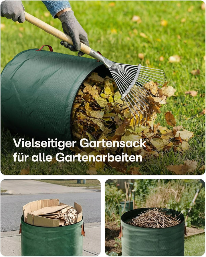 Praknu 3x Gartenabfallsack 300 Liter Mit Deckel - Laubsack Mit 4 Reissfesten Griffen - Stabil - Falt