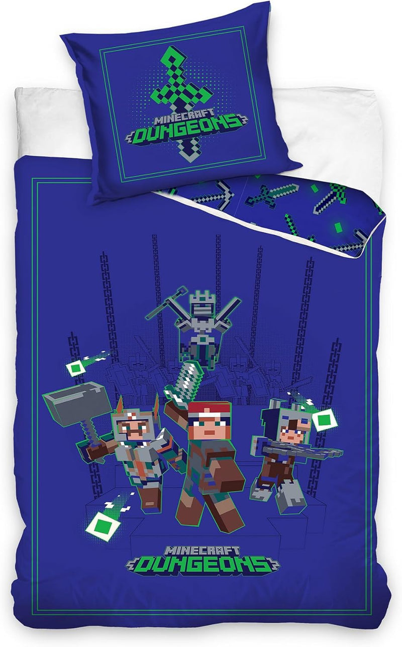 Minecraft Bettwäsche Set für Jungen · Kinderbettwäsche 135x200 80x80 cm aus 100% Baumwolle · Motiv m