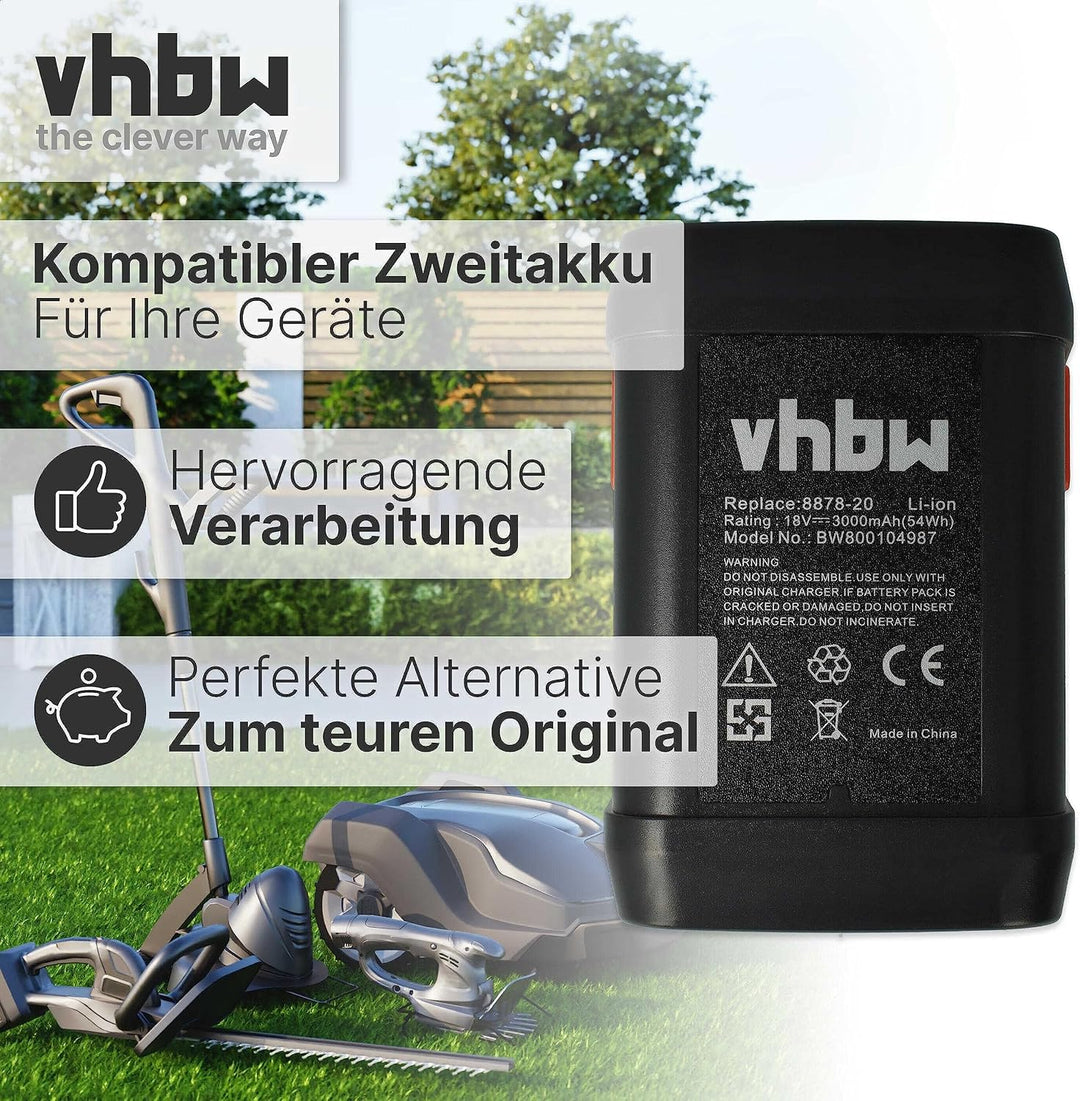 vhbw Akku 3000mAh kompatibel mit Gardena EasyCut 50-Li & Li-18/50, ErgoCut & HighCut 48-Li, AccuJet