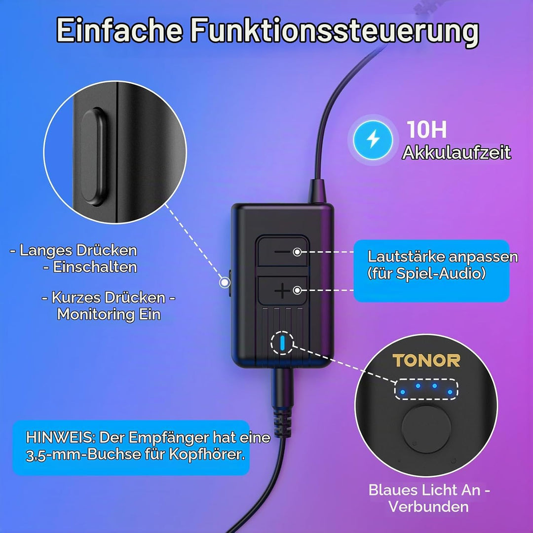 TONOR Gaming Mikrofon Kabellos, Kompatibel mit Xbox &amp; Capture Karten, Xbox mikrofon mit RGB/Überwach