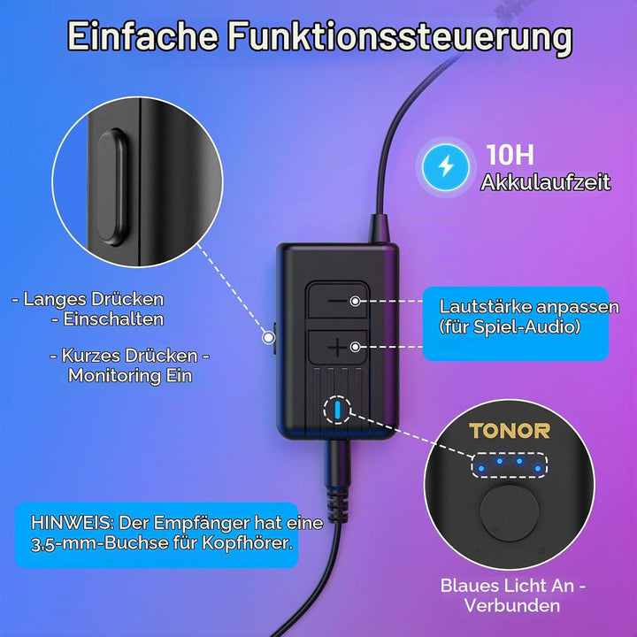 TONOR Gaming Mikrofon Kabellos, Kompatibel mit Xbox &amp; Capture Karten, Xbox mikrofon mit RGB/Überwach