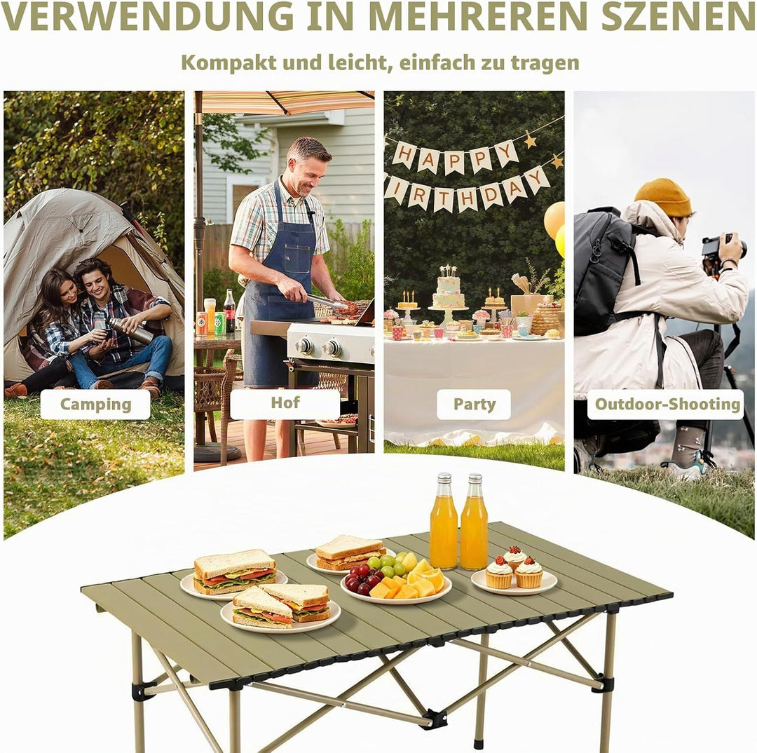 Campingtisch Faltbar 95x56x50cm - Aufrollbare Tischplatte mit Tragetasche - Kohlenstoffstahl Gestell