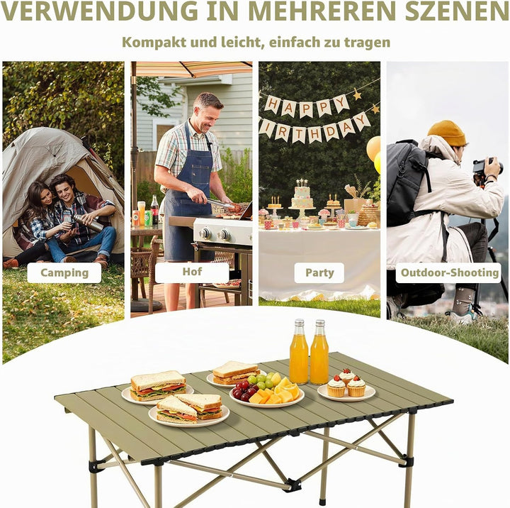 Campingtisch Faltbar 95x56x50cm - Aufrollbare Tischplatte mit Tragetasche - Kohlenstoffstahl Gestell