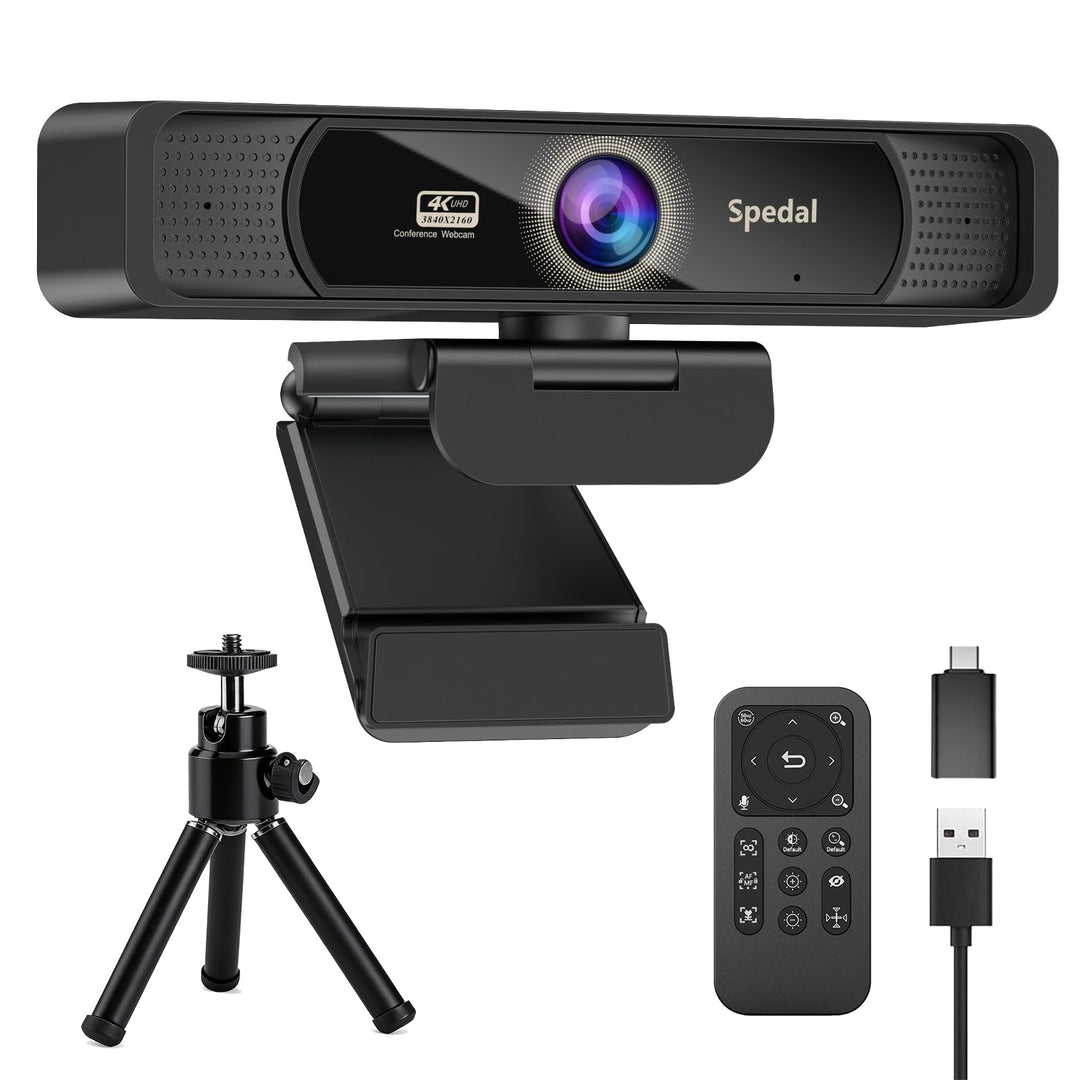 Spedal 4K Webcam with Microphone and Tripod, HD Web Camera with 120°Field of View and Remote Control