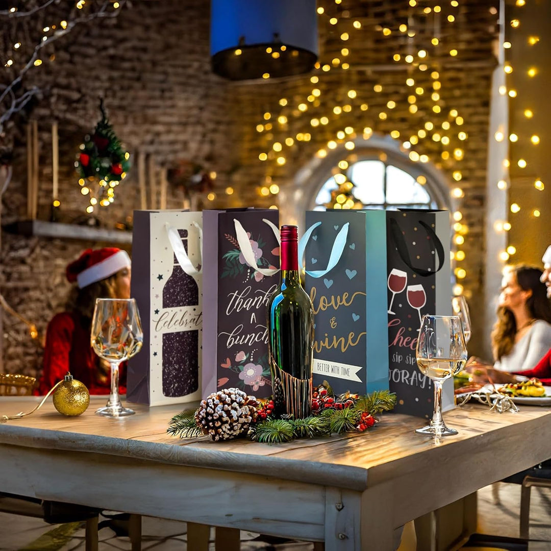 Juvale 12 Stück Weinflaschen-Geschenktüten mit Griffen, Grosspackung für Geburtstage, Vatertag, Mutt