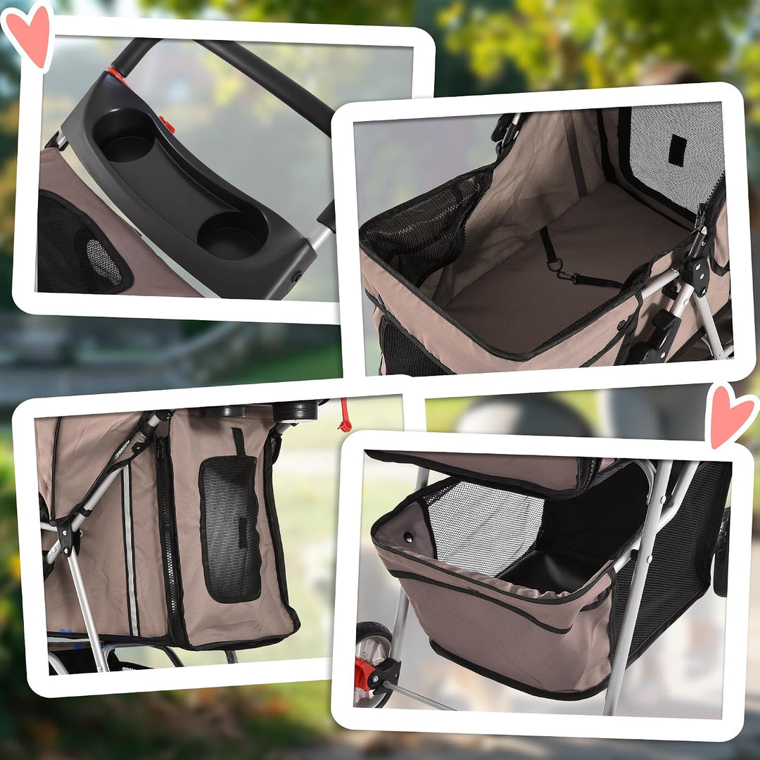 PawHut Hundewagen Hundebuggy Buggy Hunde Katzen Pet Stroller Hunde Buggy Kaffeebraun Kaffeebraun 75L
