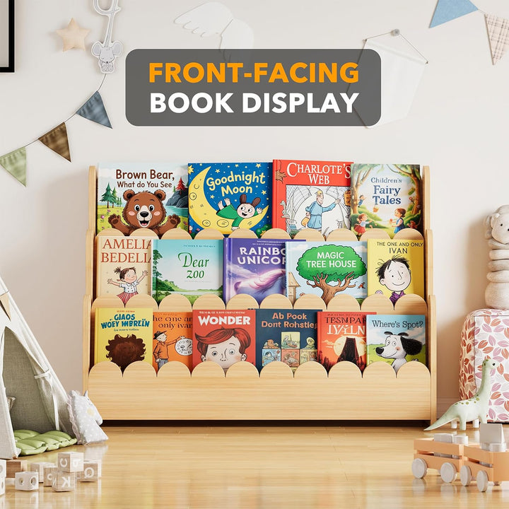 SpaceAid 3-stufiges Kinder Bücherregal mit geschwungenen Kanten, Montessori Bücherregal für Kleinkin
