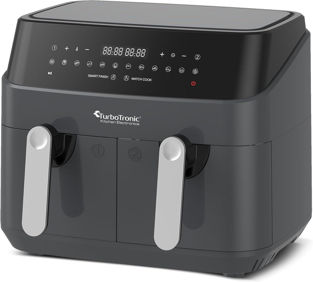 TurboTronic Doppel Heissluftfritteuse XXL, digitale Heissluft-Fritteuse, 9L (2x 4,5L Doppelkammer),