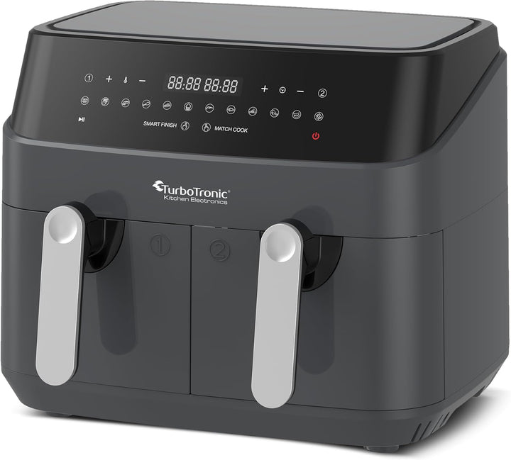 TurboTronic Doppel Heissluftfritteuse XXL, digitale Heissluft-Fritteuse, 9L (2x 4,5L Doppelkammer),