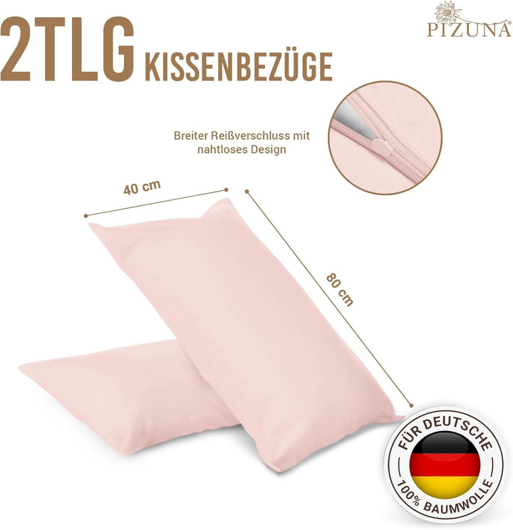 Pizuna Luxuriöser Soft-Satin 2er Pack Kissenbezug 40 x 80 cm Helles Rosa, 800 Fadenzahl Baumwolle Qu