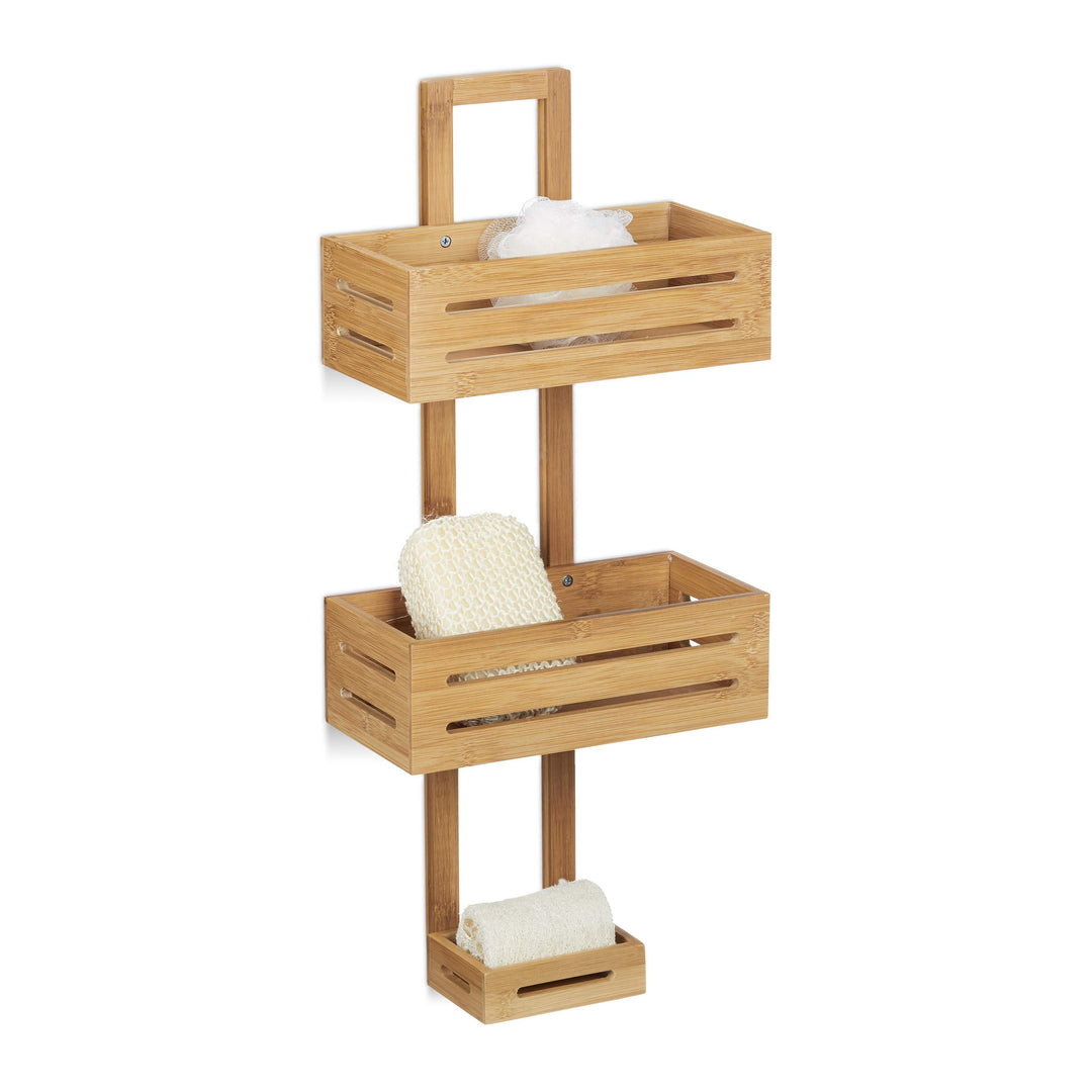 Relaxdays Duschregal Bambus H x B x T: 65 x 28 x 15,5 cm Duschablage aus Holz als Hängeregal Dusche