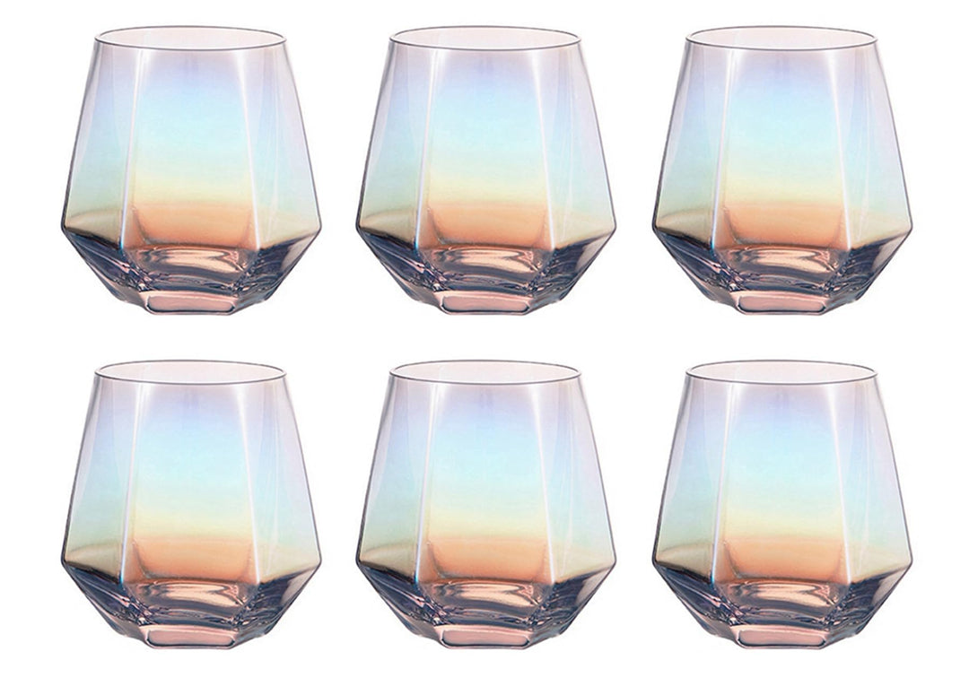 300ml Diamant Whiskey Gläser 4/6 Set, Klar Geometrisch Modisch Wasser Saft Tumbler Gekippt Scotch Gl