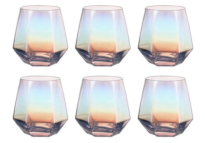 300ml Diamant Whiskey Gläser 4/6 Set, Klar Geometrisch Modisch Wasser Saft Tumbler Gekippt Scotch Gl