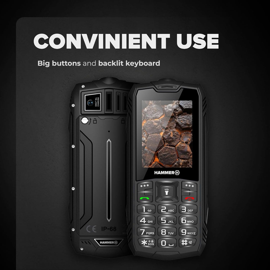 Hammer H Rock LTE Outdoor Handy ohne Vertrag, 3000mAh Akku, 64 GB, 2,4" IPS Display, grosse Tasten,