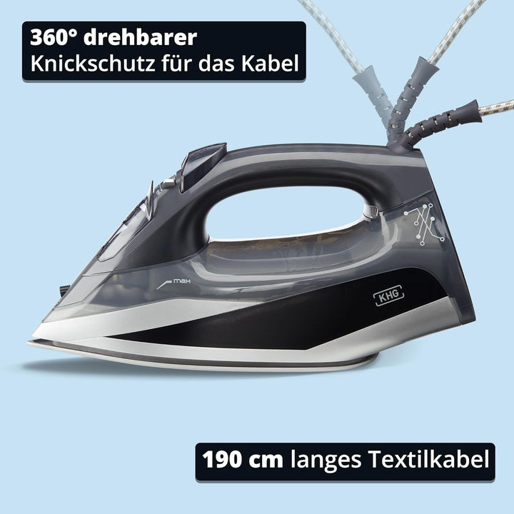 KHG Bügeleisen Dampfbügeleisen DB-2600G, Keramik-Bügelsohle Vertikaldampf - Anti-Kalk & Anti-Tropf-F
