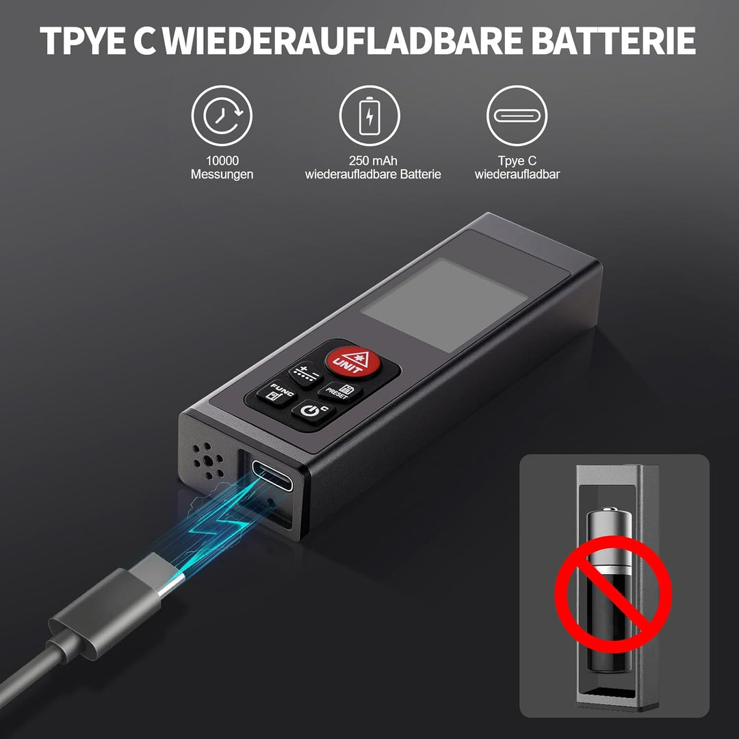 Laser Entfernungsmesser - Hychika Laser Messgerät Typ-C Wiederaufladbar mit LCD Hintergrundbeleuchtu