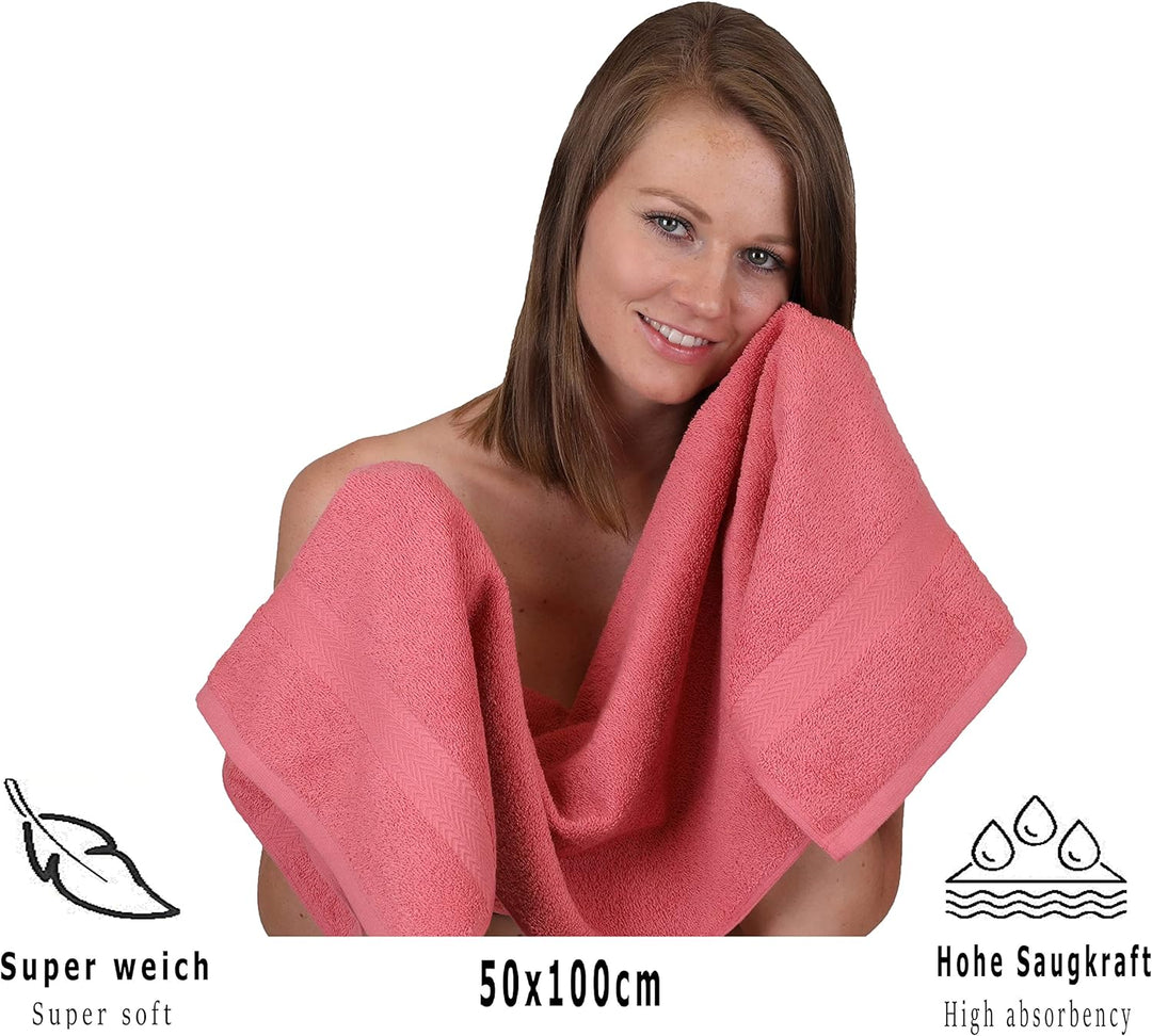 Betz 8 Stück Handtücher Set Grösse 50 x 100 cm Handtuch Premium 100% Baumwolle (Himbeere), Himbeere