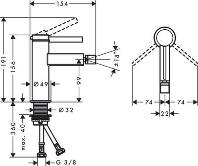 hansgrohe Einhebel-Bidetmischer Finoris, Bidetarmatur mit Push-Open Ablaufgarnitur, Mattschwarz, Mat