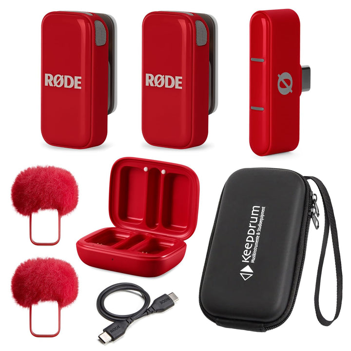 Rode Wireless Micro Drahtloses Mikrofon-System USB-C für Smartphones Rot mit keepdrum Soft-Case Tasc