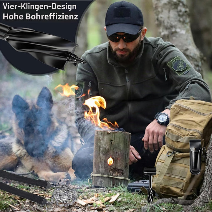 WhaleO Handbohrer Bushcraft, Handbohrer Holz mit Lederhülle,Holzbohrer Outdoor Bohrer Outdoor Surviv