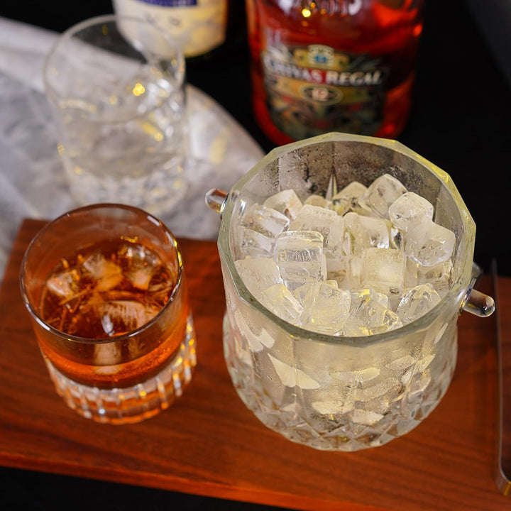 Glas-Eiskübel mit Griff und Eiszange, hält 1,0 l Eiskübel für Cocktailbar, Wein, Zuhause, Bar, Zubeh